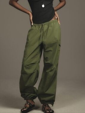 Pilcro Anthropologie Olive Green Drawstring Parachute Pants - Small